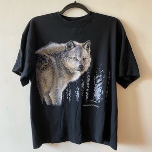 Vintage Vancouver Canada Wolf Art Big Print Black Men’s Size Large